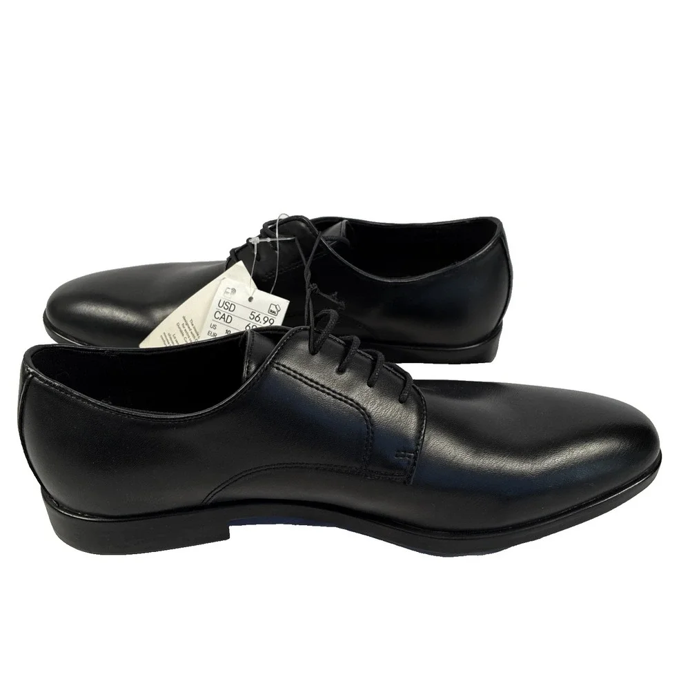 New Mens H&M Black Leather Oxford Pointed Toe Dress Shoes Size 10 NWT